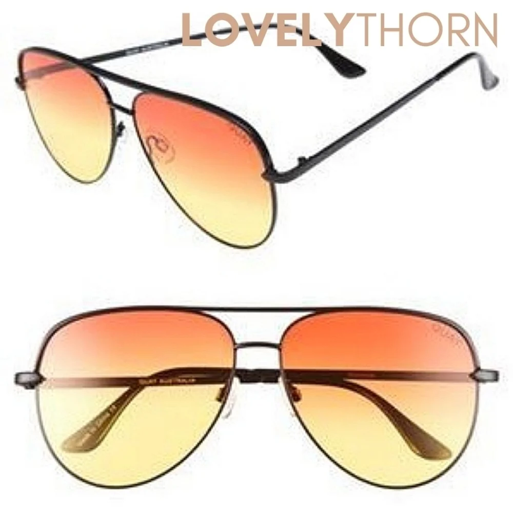QUAY // ltd ed desi collab oversize black frame orange yellow aviators FLAWED - Picture 6 of 16
